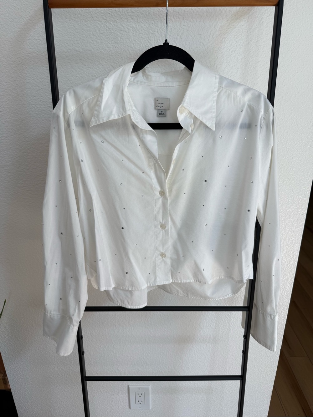 A New Day Rhinestone Crop Button Up